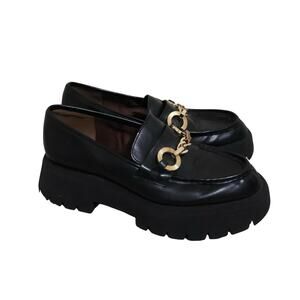 Zara Black Gold Chain Trim Lug Sole Chunky Platform Loafers 39 Office Career